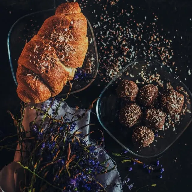 Instagram post by @moonjetty: Flaky, buttery, and best within the hour. Croissants and a few chocolate bites, out fresh this morning 🥐